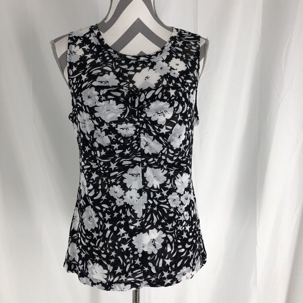 CABI Sheer/Mesh Floral Sleeveless Professional Work Office Blouse Size S